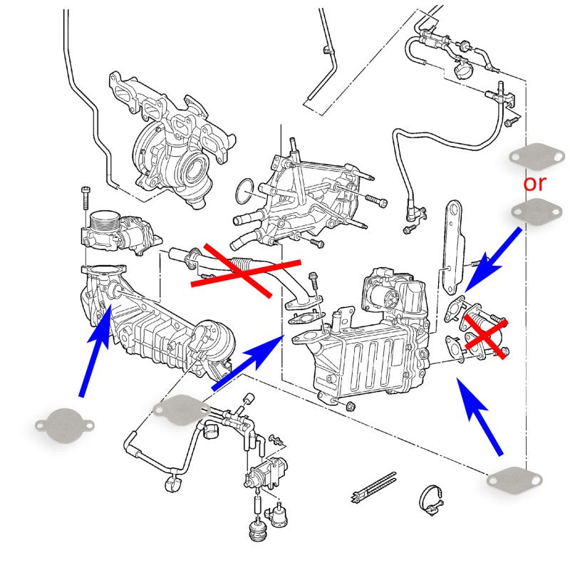 Kit plăci metalice EGR de 4 mm cu garnituri pentru motoarele diesel 2.0 TDI - VW și MAN