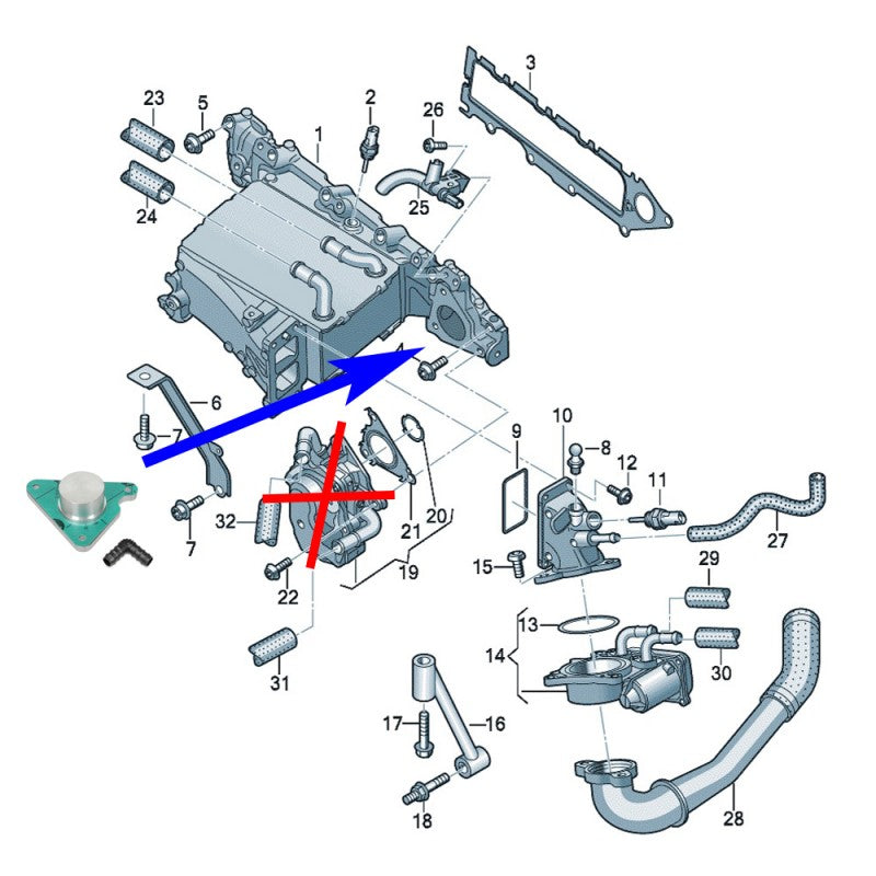 Kit di eliminazione valvola EGR con piastra di chiusura e guarnizioni per VW Audi Seat Skoda con motori 1.6 2.0 TDI CR
