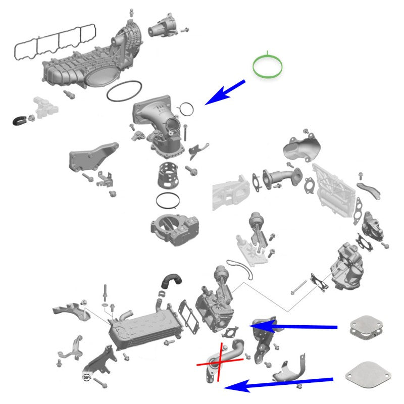 Schema illustrativo dei punti di montaggio del kit EGR Mercedes-Benz OM651